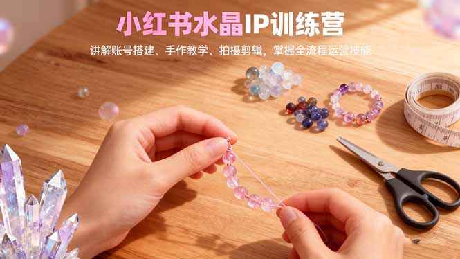 小红书水晶IP训练营，讲解账号搭建、手作教学、拍摄剪辑，全流程运营技能