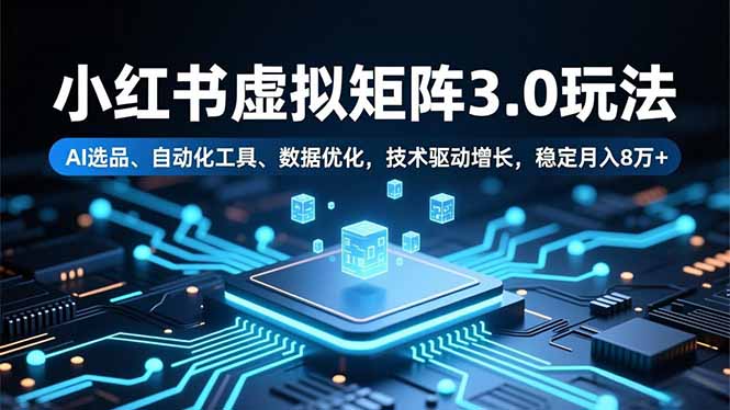小红书虚拟矩阵3.0玩法，AI选品、自动化工具、数据优化，技术驱动增长，稳定月入8万+
