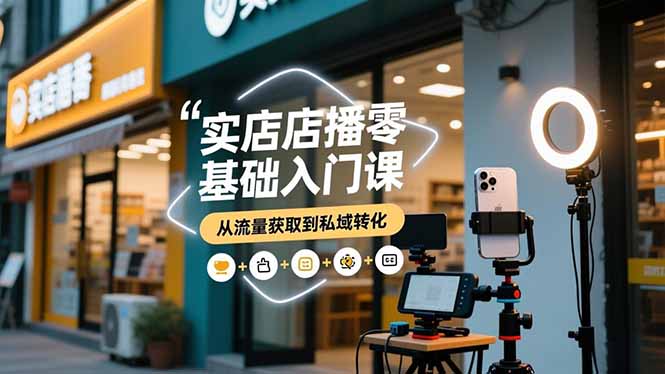 实体店播零基础入门课，实体店+短视频+直播+微信生态+私域社群，从流量获取到私域转化