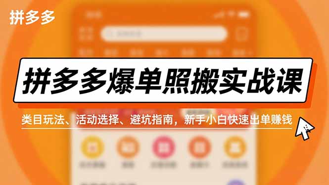 拼多多爆单照搬实战课,类目玩法、活动选择、避坑指南,新手小白快速出单赚钱